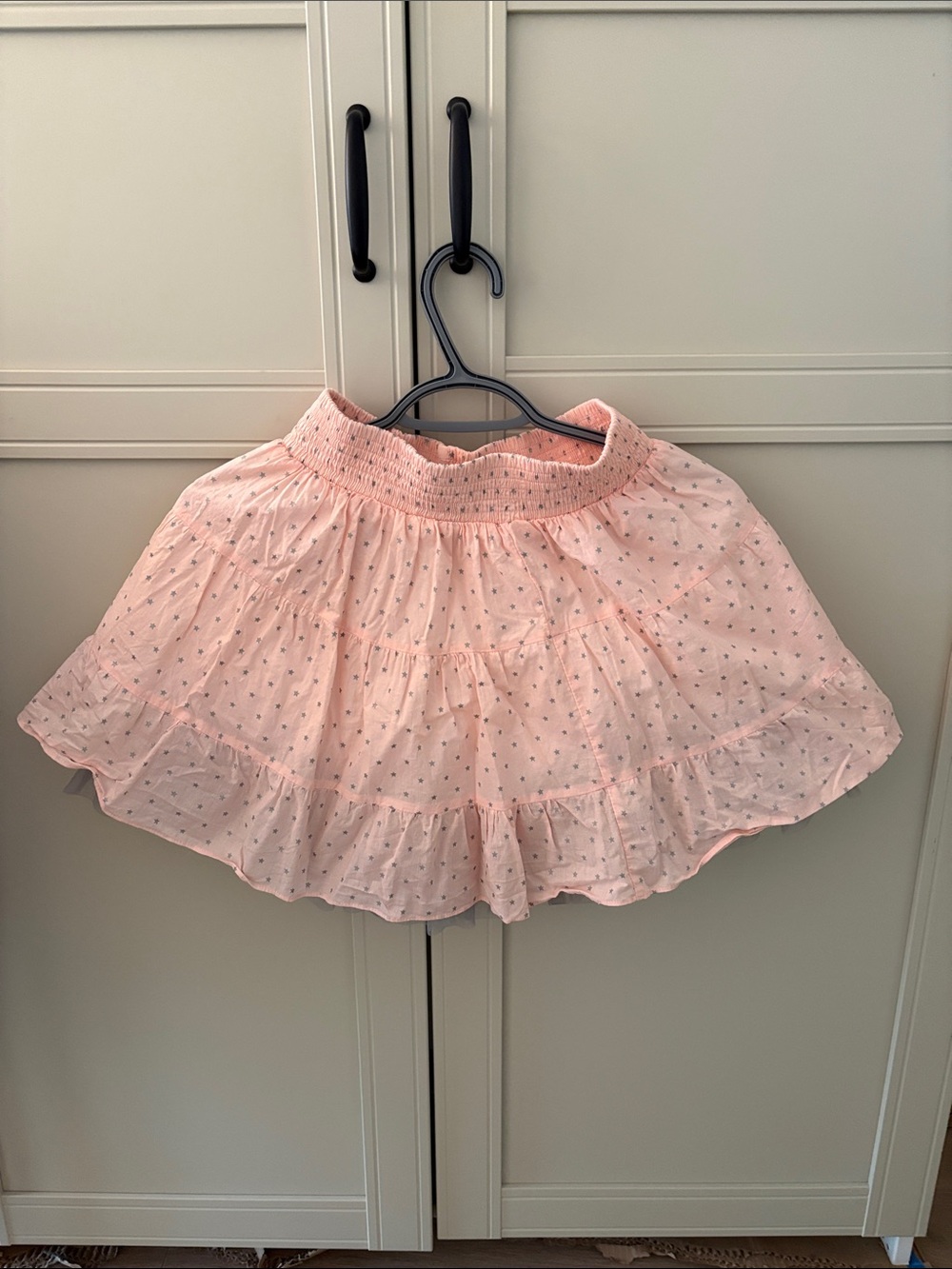 10y-12y Girls Pink Tiered Ruffle Skirt with Tiny Grey Star Pattern